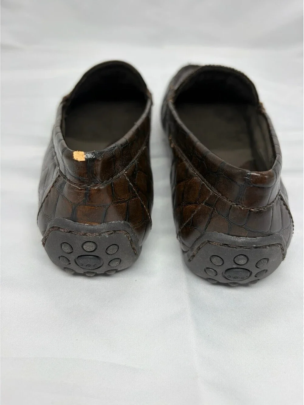 Born Driving Loafers Andes Brown Leather Faux Crocodile Men's Size 8/39